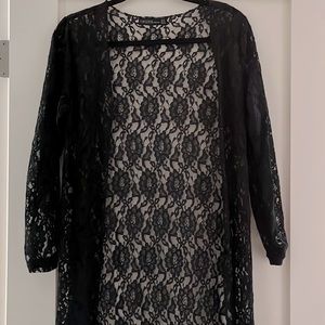 Black laced long, long-sleeve bathing suit cover. Zanzea Collection, size 4.